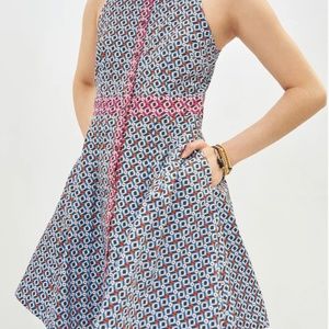 Anthropologie Geometric Blue and Pink Mini Dress
